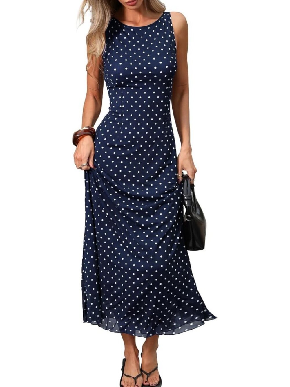 Chic Polka Dot Maxi Tank Dress for Women | Elegant Fitted Long Dress